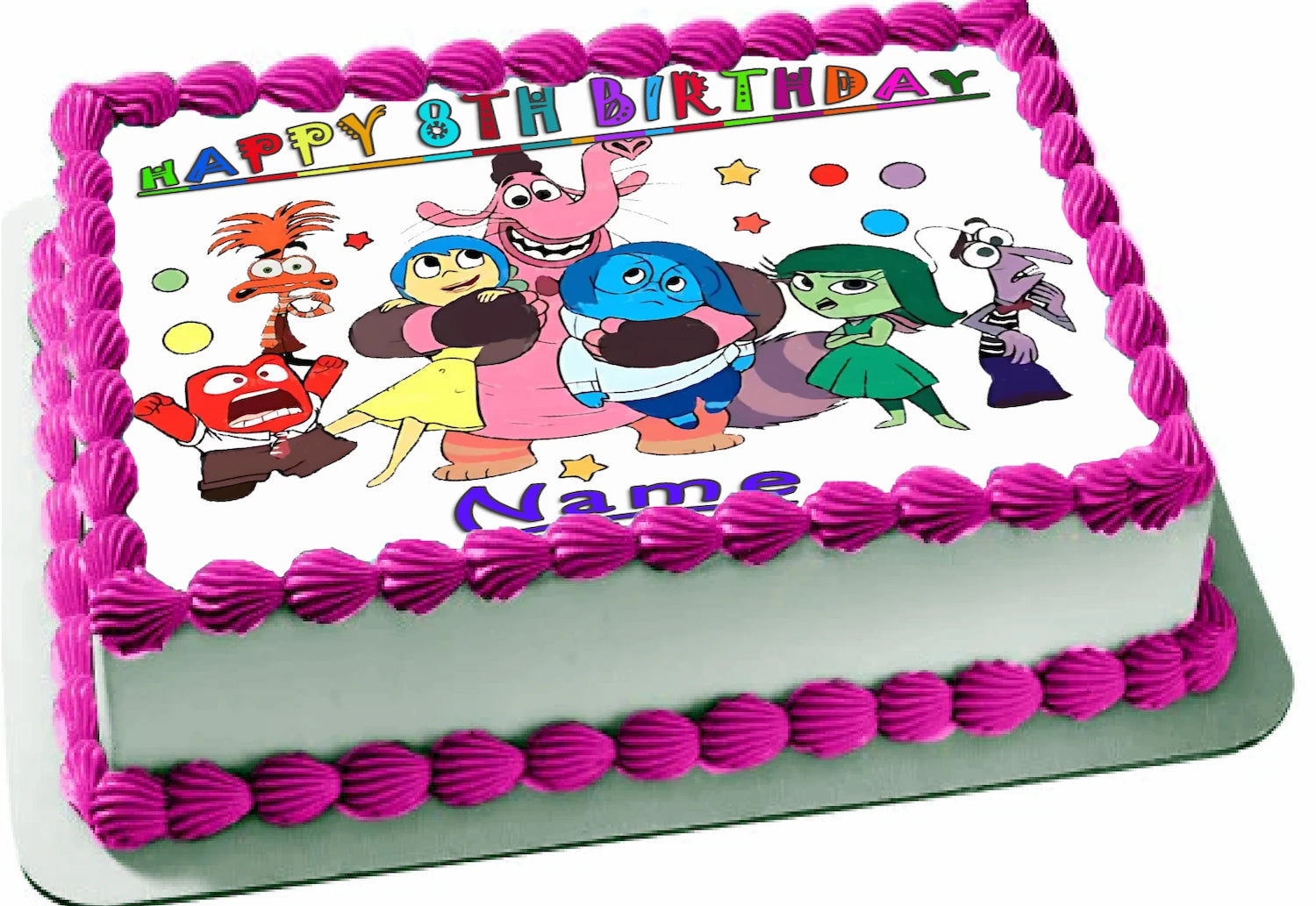 Edible Icing Images Personalized birthday cake topper with colorful characters and tesxt.
