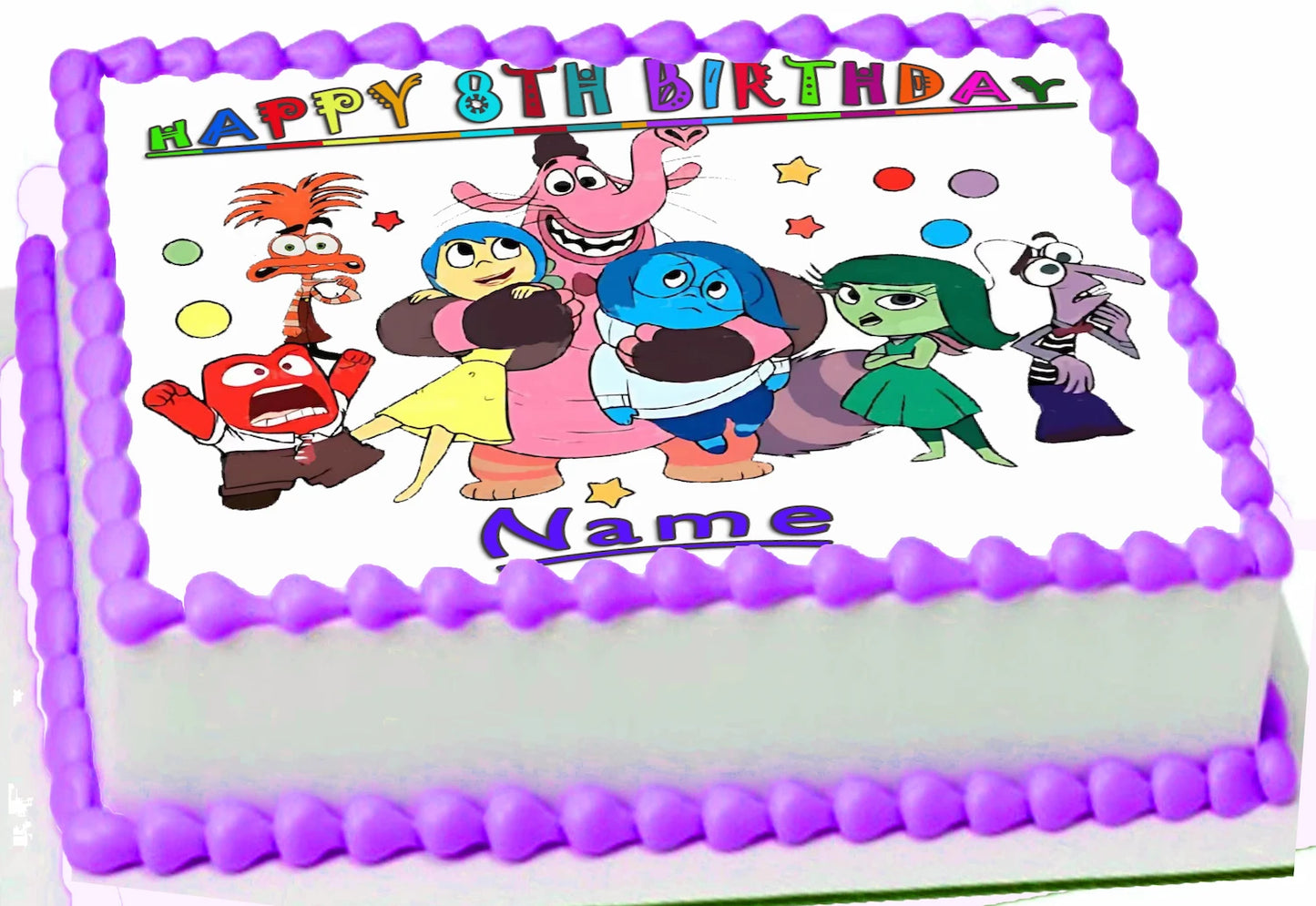Edible Icing Image Birthday cake Topper with Happy Birthday And Party Inside Out-themed decorations Personalized.