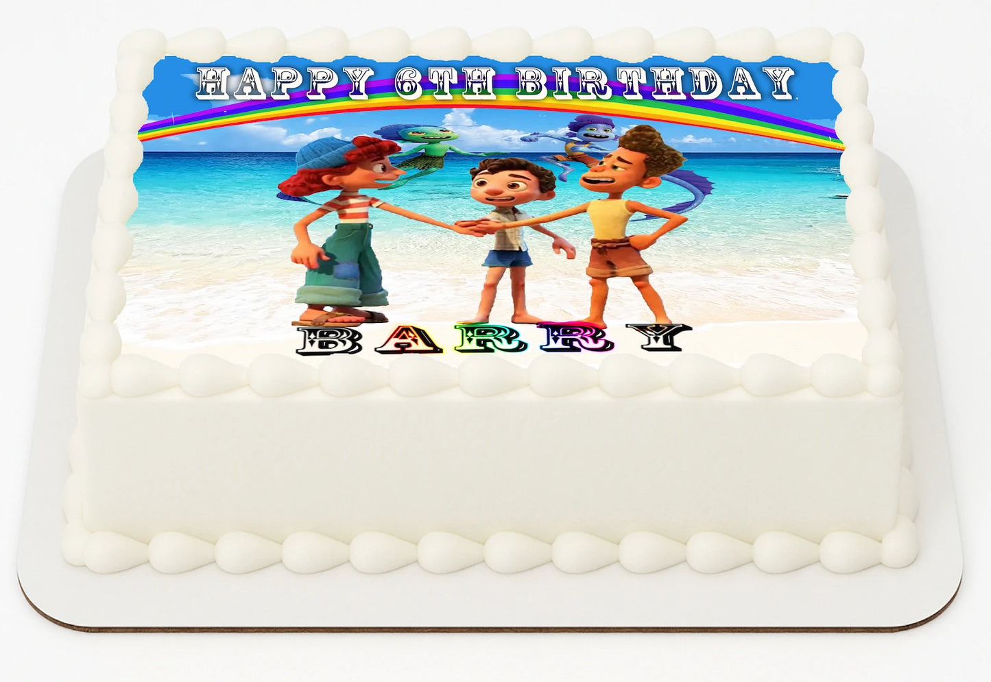 Edible Icing Images Sheet Cake Topper with Party with Luca-themed decoration featuring text personalized with name and age
