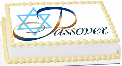 Passover-themed cake topper with Star of David and 'Passover' text on an edible image