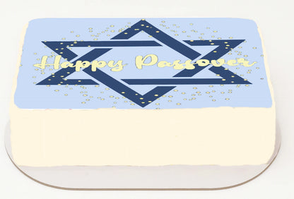 Edible Icing Image Star of David and 'Happy Passover' text a cake topper