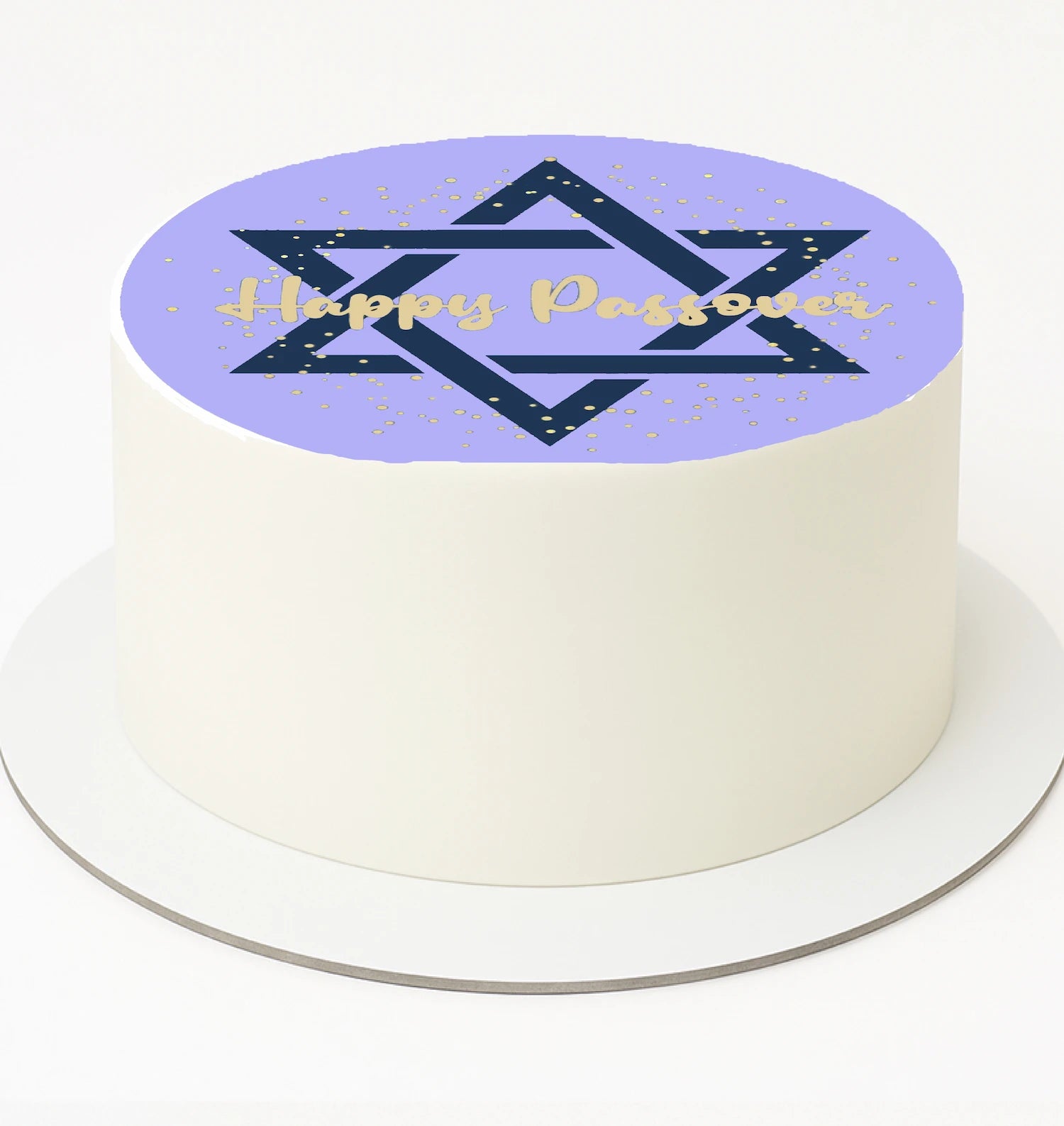 Cake topper featuring a Star of David and 'Happy Passover' text on a precut edible image