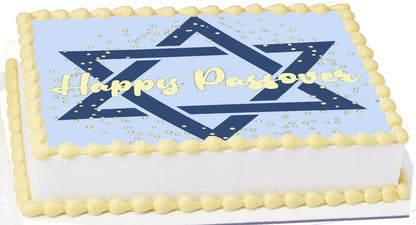Happy Passover edible image cake topper with Star of David design 