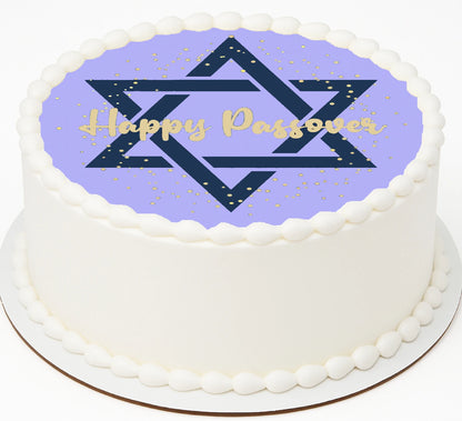 Edible Image featuring a Star of David and 'Happy Passover' text 