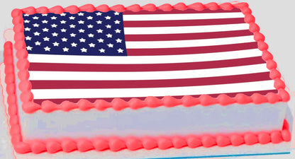 Cake with American flag design on a white background