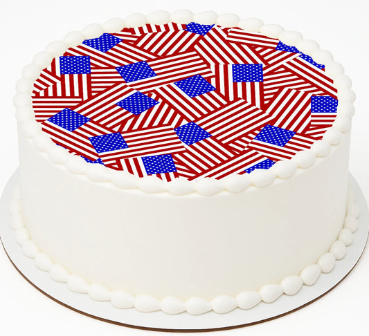 Patriotic Red White and Blue Edible Image Cake Topper