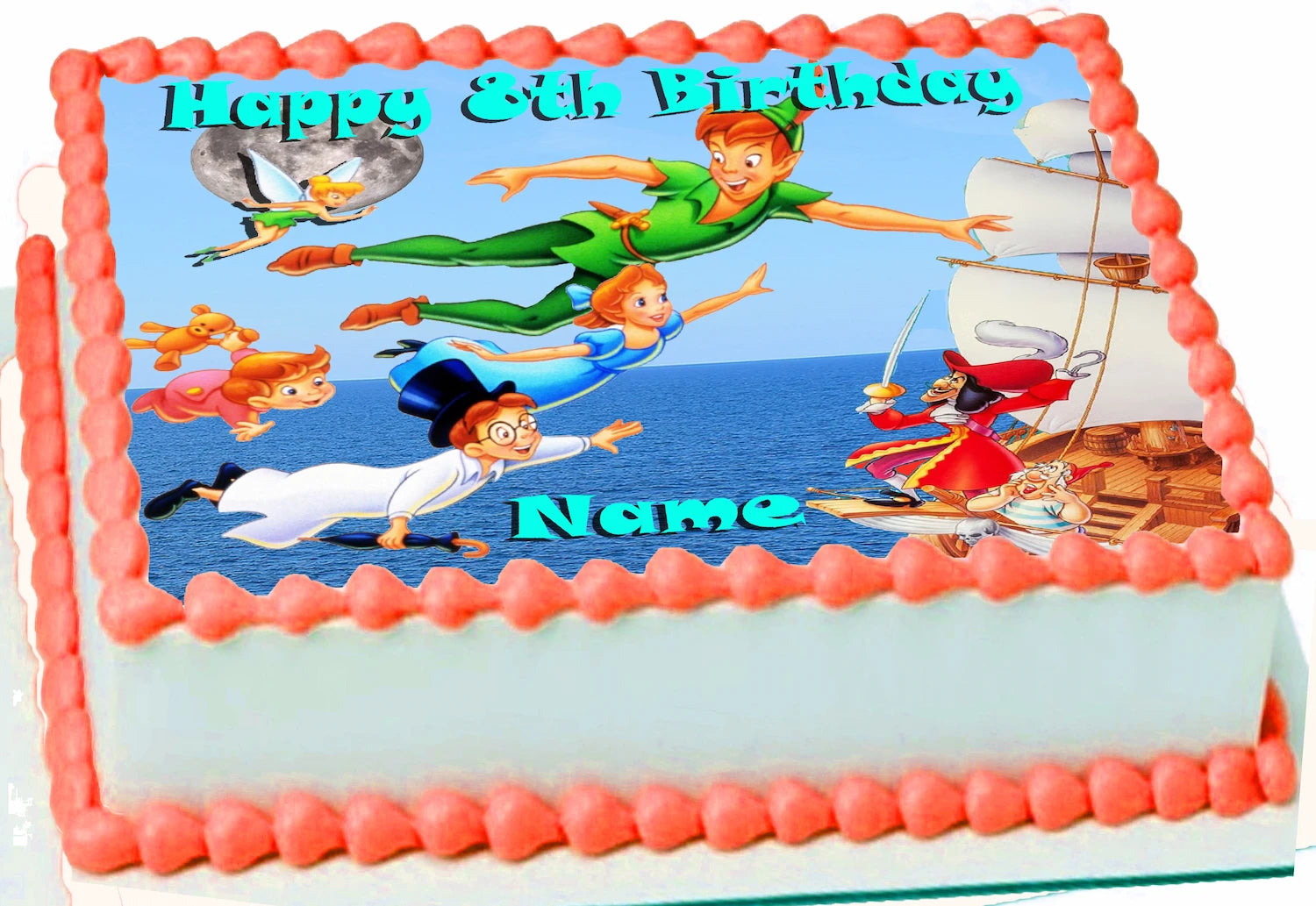 Edible Icing Image Birthday cake Topper with Happy Birthday Peter Pan and Wendy-themed decoration Personalized.