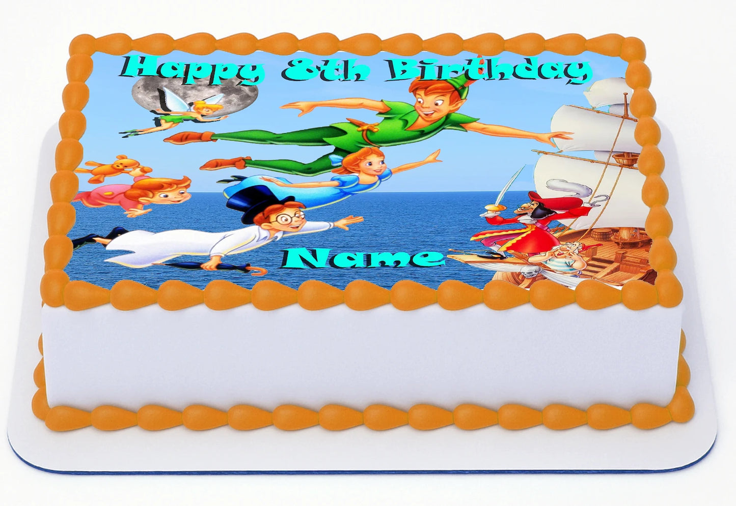 Edible Icing Images Sheet Cake Topper with Peter Pan and Wendy-themed decoration featuring text personalized with name and age