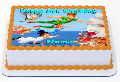 Edible Icing Images Sheet Cake Topper with Peter Pan and Wendy-themed decoration featuring text personalized with name and age