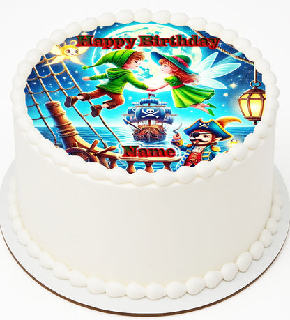Birthday cake with Peter Pan & Wenndy Edible Iciing Image