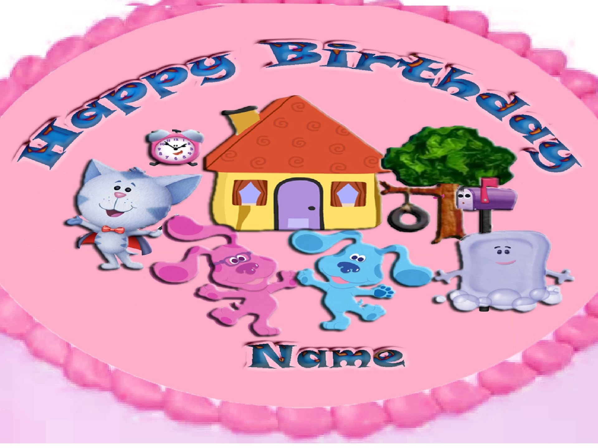 Pink Blue Clues Edible Image Cake Topper