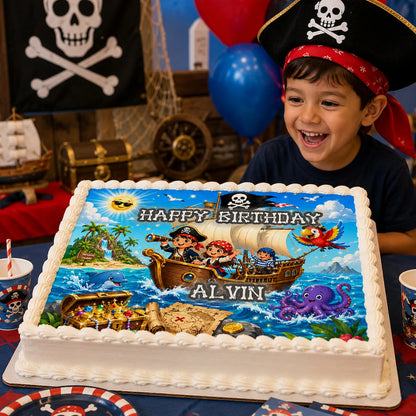 Pirate Treasure Birthday Party Adventure Edible Image Cake Topper- 1/4 Icing Sheet 