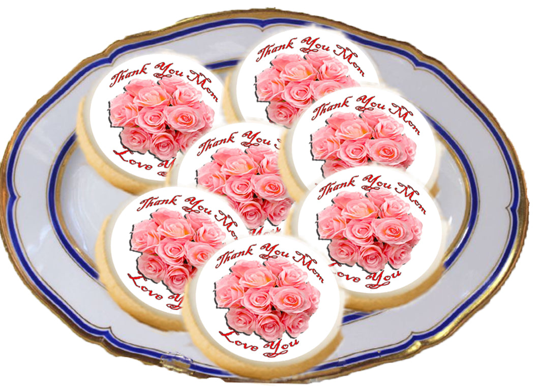 Platter of Mother's Day Peach Rose Bouquet Edible Image Cookie & Cupcake Toppers-20 Precut 2" Edible Icing Images