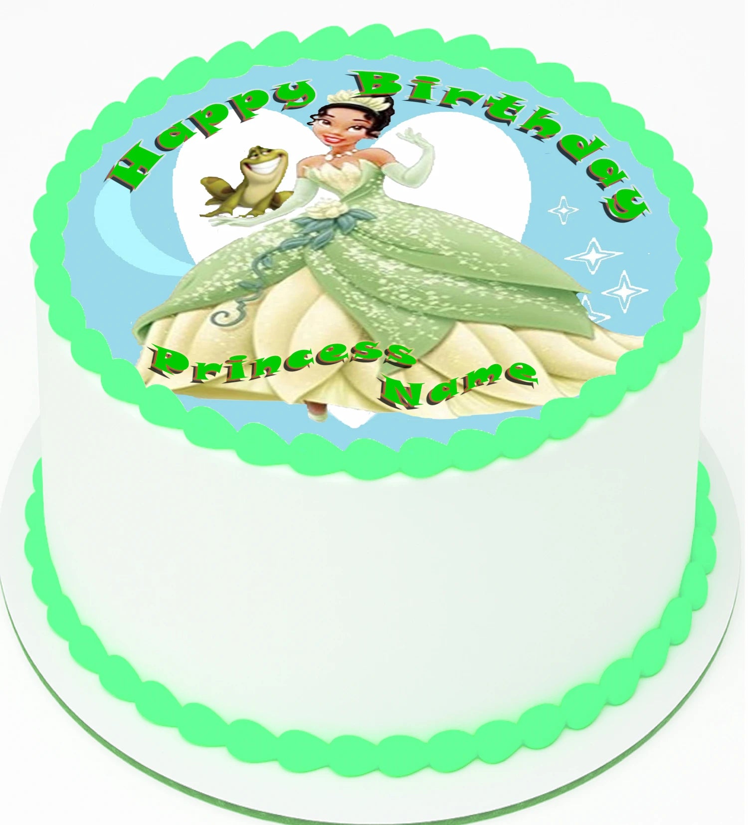 Round Edible Image cake topper with a princess design and 'Happy Birthday' text.