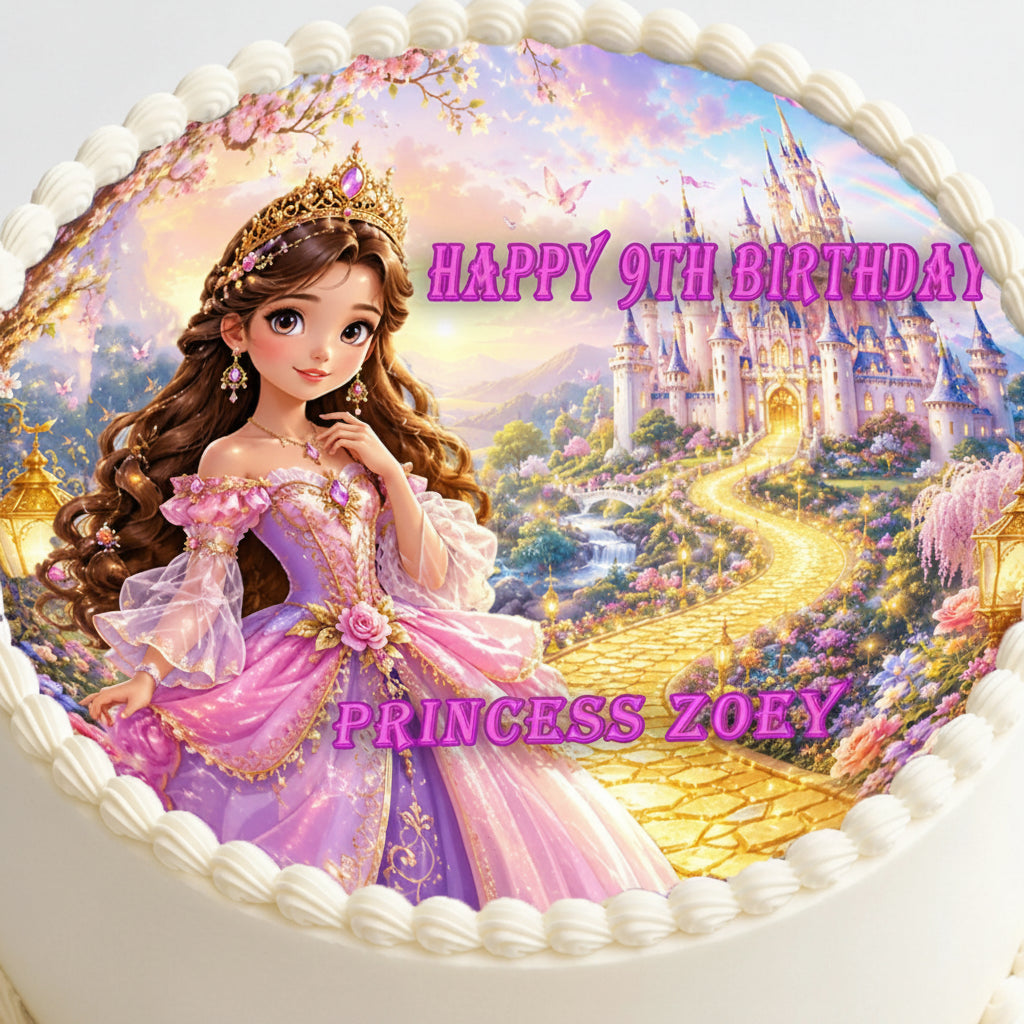 Princess Birthday Edible Image Cake Topper -  Precut 8" Icing Sheet - RA Pape easy to use