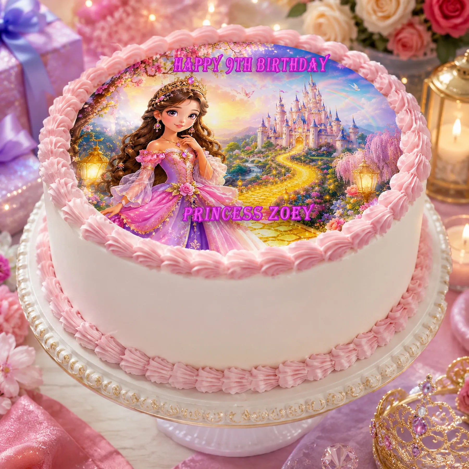 Celebrate with Princess Birthday Edible Image Cake Topper -  Precut 8" Icing Sheet - RA Pape