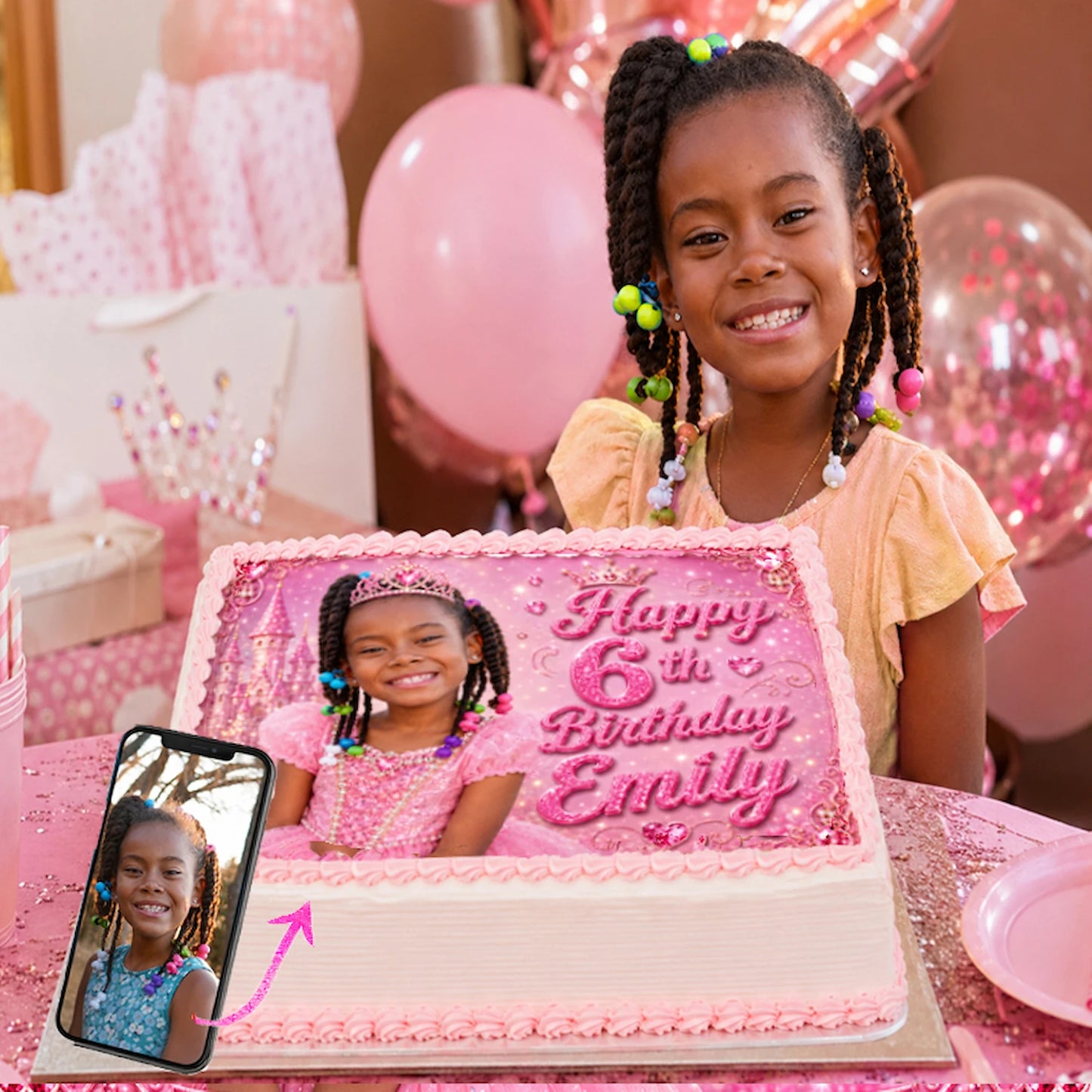 Princess Edible Image Cake Topper - Kid's Photo Birthday - 1/4 Icing Sheet - RA Pape