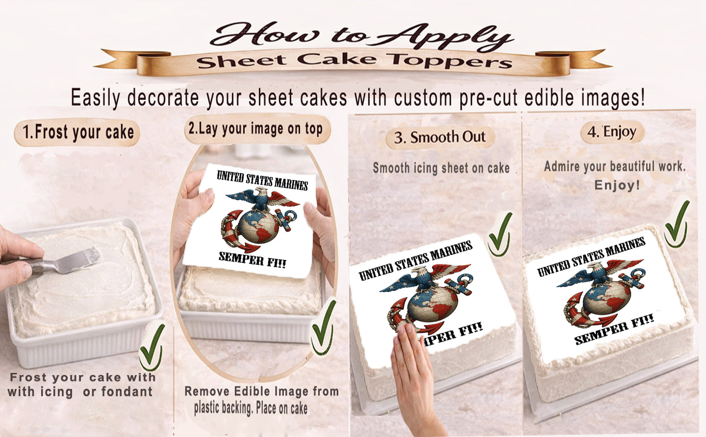 RA Pape How to Apply Marine Semper Fi Edible Image Sheet Cake Topper