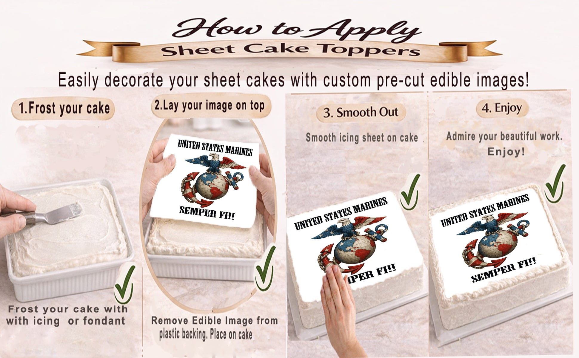 RA Pape How to Apply Marine Semper Fi Edible Image Sheet Cake Topper