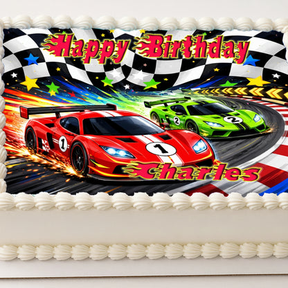 Race Car Birthday Edible Image Cake Topper - 1/4 Icing Sheet - RA Pape Easy to use