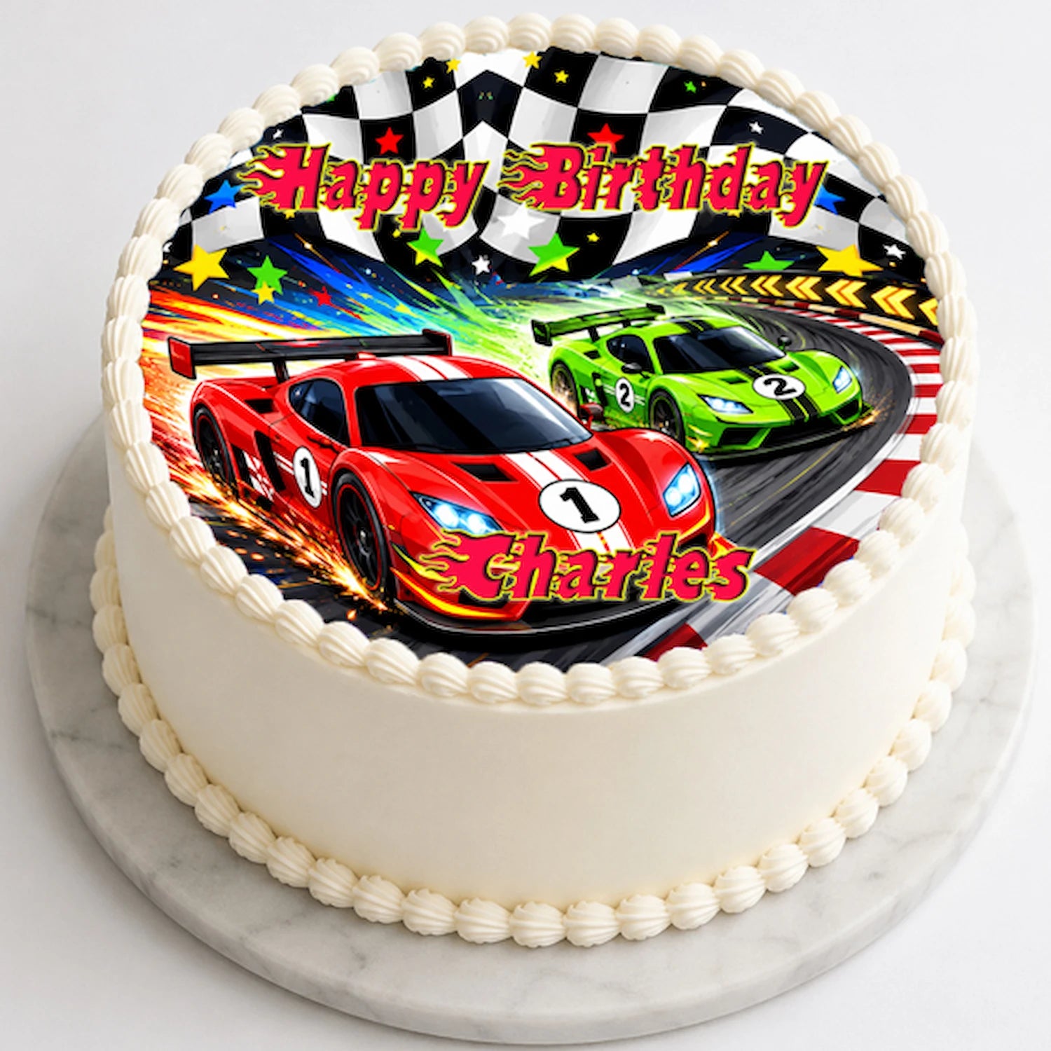 Race Car Birthday Edible Image Cake Topper - 8" Icing Sheet - RA Pape 