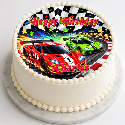 Race Car Birthday Edible Image Cake Topper - 8" Icing Sheet - RA Pape 