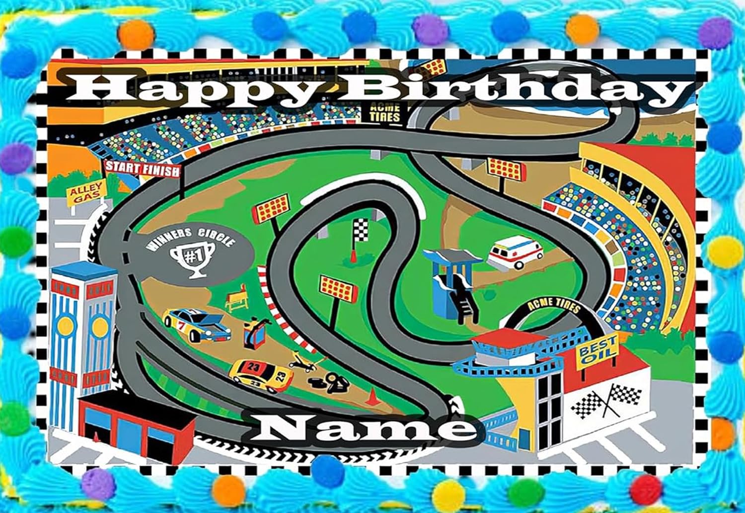 Race Car Birthday Edible Image Cake Topper – 1/4 Icing Sheet – RA Pape 