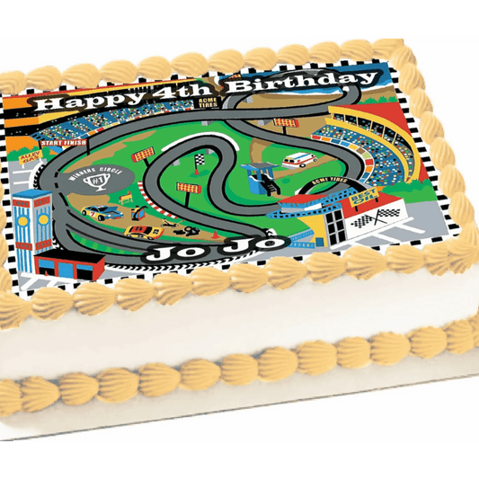 Race Track Birthday Edible Image Cake Topper – 1/4 Icing Sheet – RA Pape