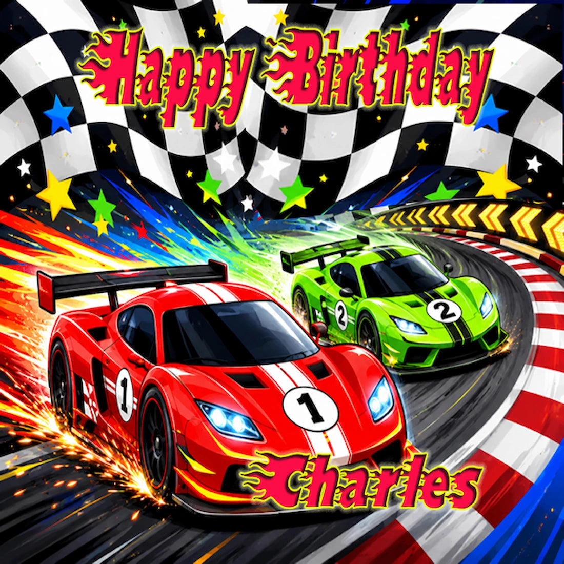 Race Car Edible Image Cake Topper Birthday Fiinish Line - 1/4 Icing Sheet - RA Pape Close up