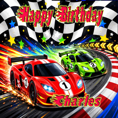 Race Car Edible Image Cake Topper Birthday Fiinish Line - 1/4 Icing Sheet - RA Pape Close up