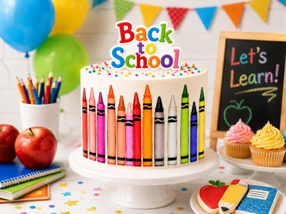 Ready for class ack to School Edible Image Cake Wrap Seamless Colorful Crayons – Icing Sheet - RA Pape