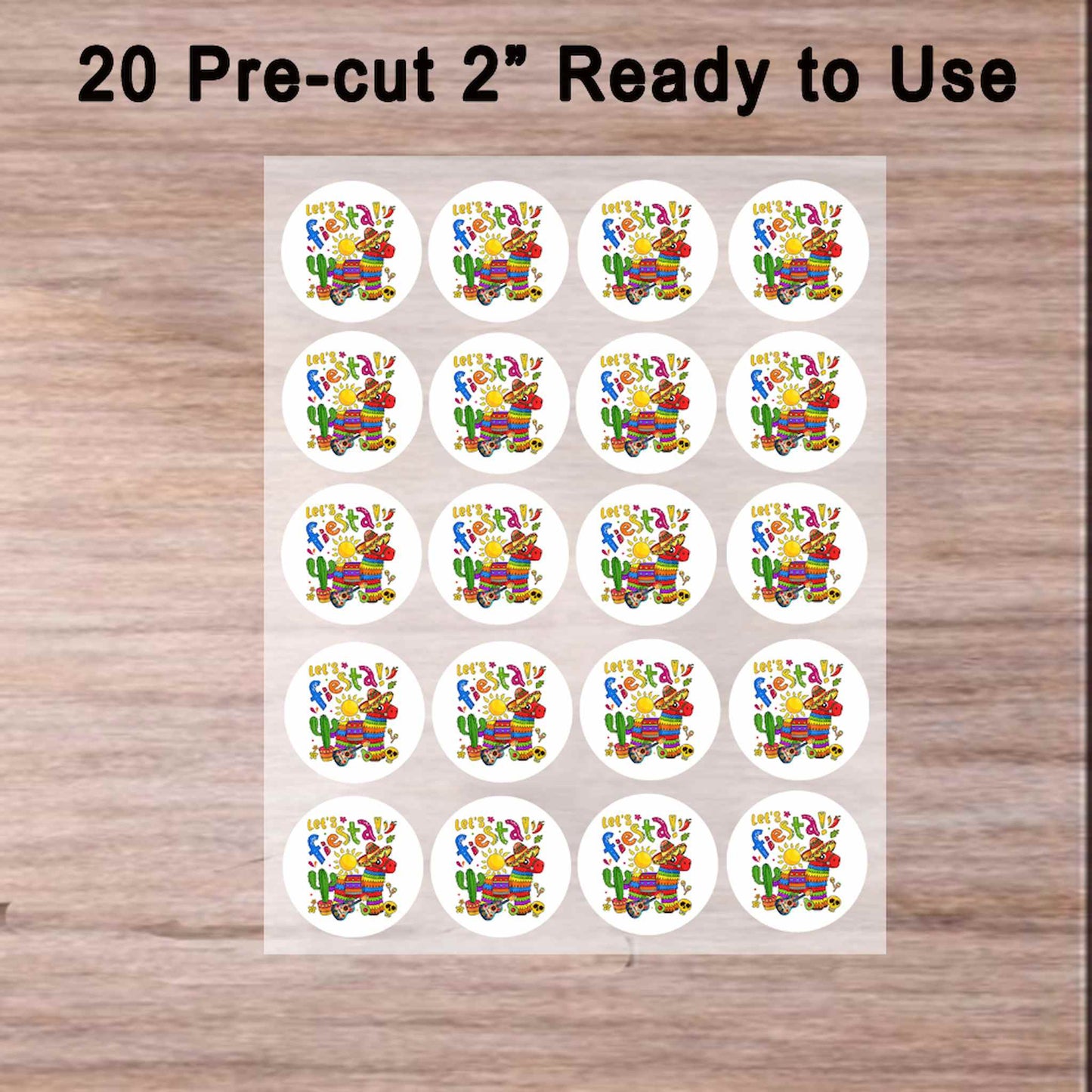 Ready to Use- Cinco De Mayo Let's Fiesta Design – Icing Sheet Cookie & Cupcake Images –20 Pre-cut 2” Round– RA Pape