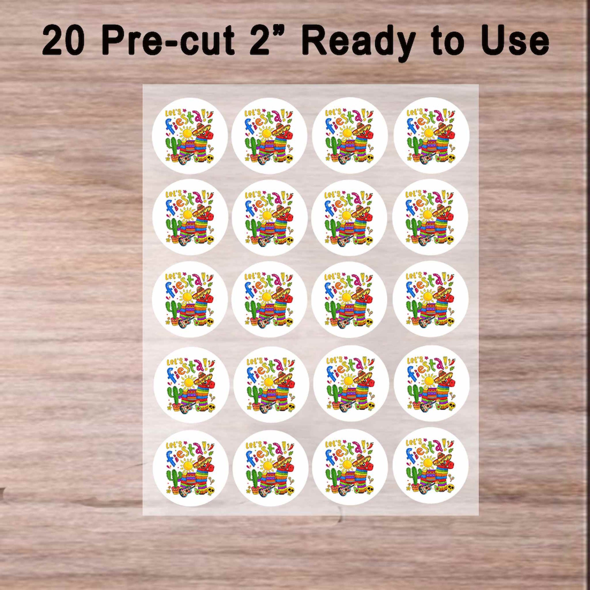 Ready to Use- Cinco De Mayo Let's Fiesta Design – Icing Sheet Cookie & Cupcake Images –20 Pre-cut 2” Round– RA Pape