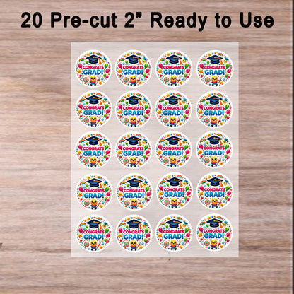 Ready to Use -Custom Edible Cookie & Cupcake Topper Congrats Grad Design 20 - 2” Precut Icing Sheet - RA Pape