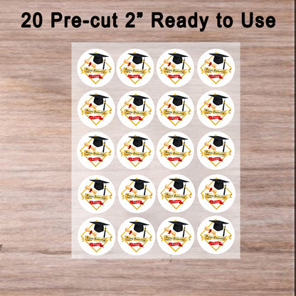 Ready to Use Custom Edible Cookie & Cupcake Topper Golden Graduate Design 20 - 2” Precut Icing Sheet - RA Pape