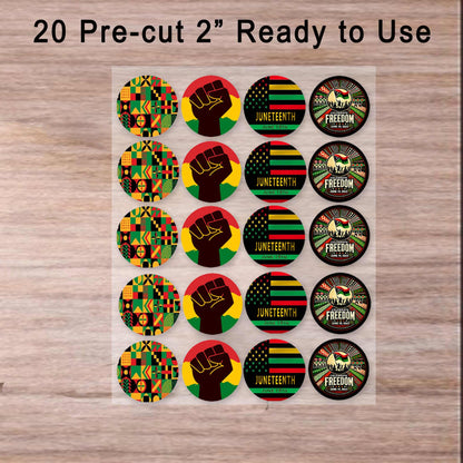 Ready to Use Custom Edible Cookie & Cupcake Topper Juneteenth Mixed Set 20 - 2” Precut Icing Sheet - RA Pape