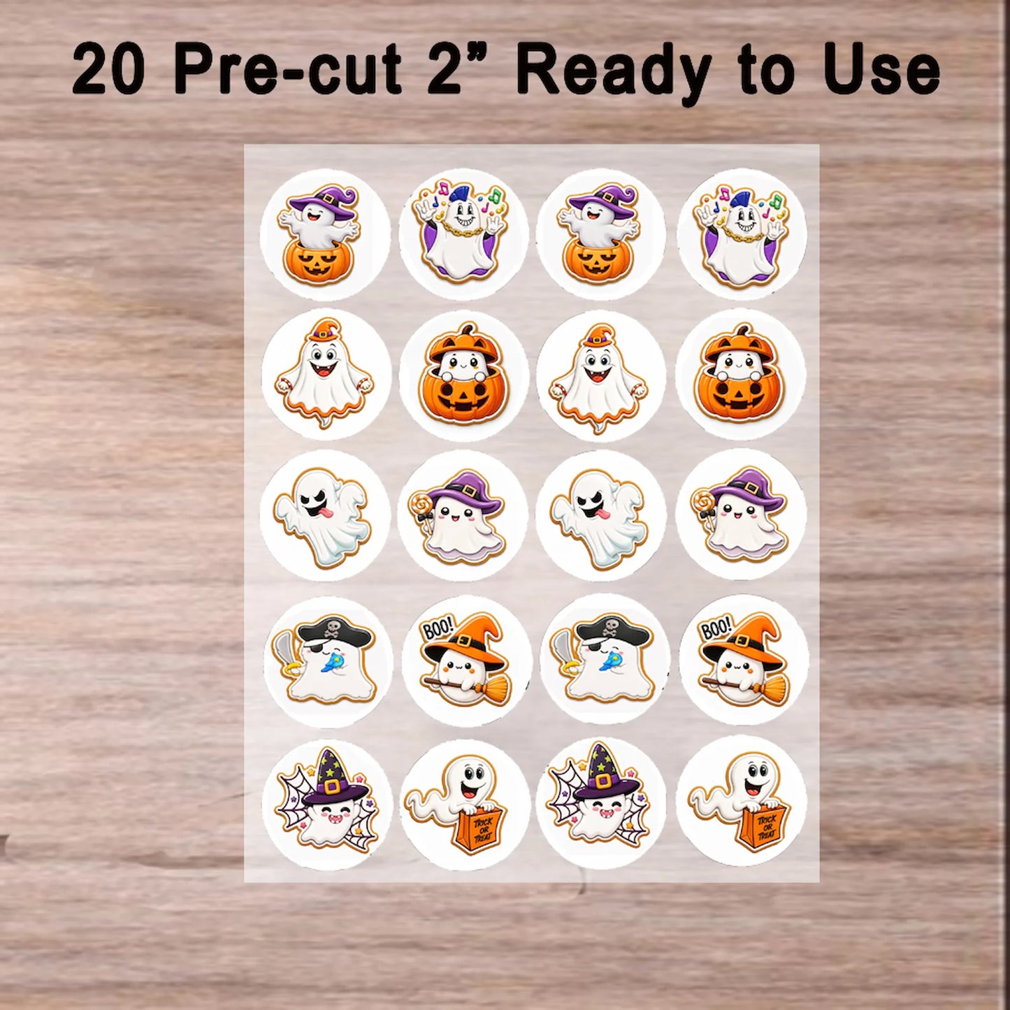 Ready to use Halloween Edible Image Cookie-Cupcake Topper Ghostly Delights-20- 2" Precut Icing Sheet- RA Pape no tools needed