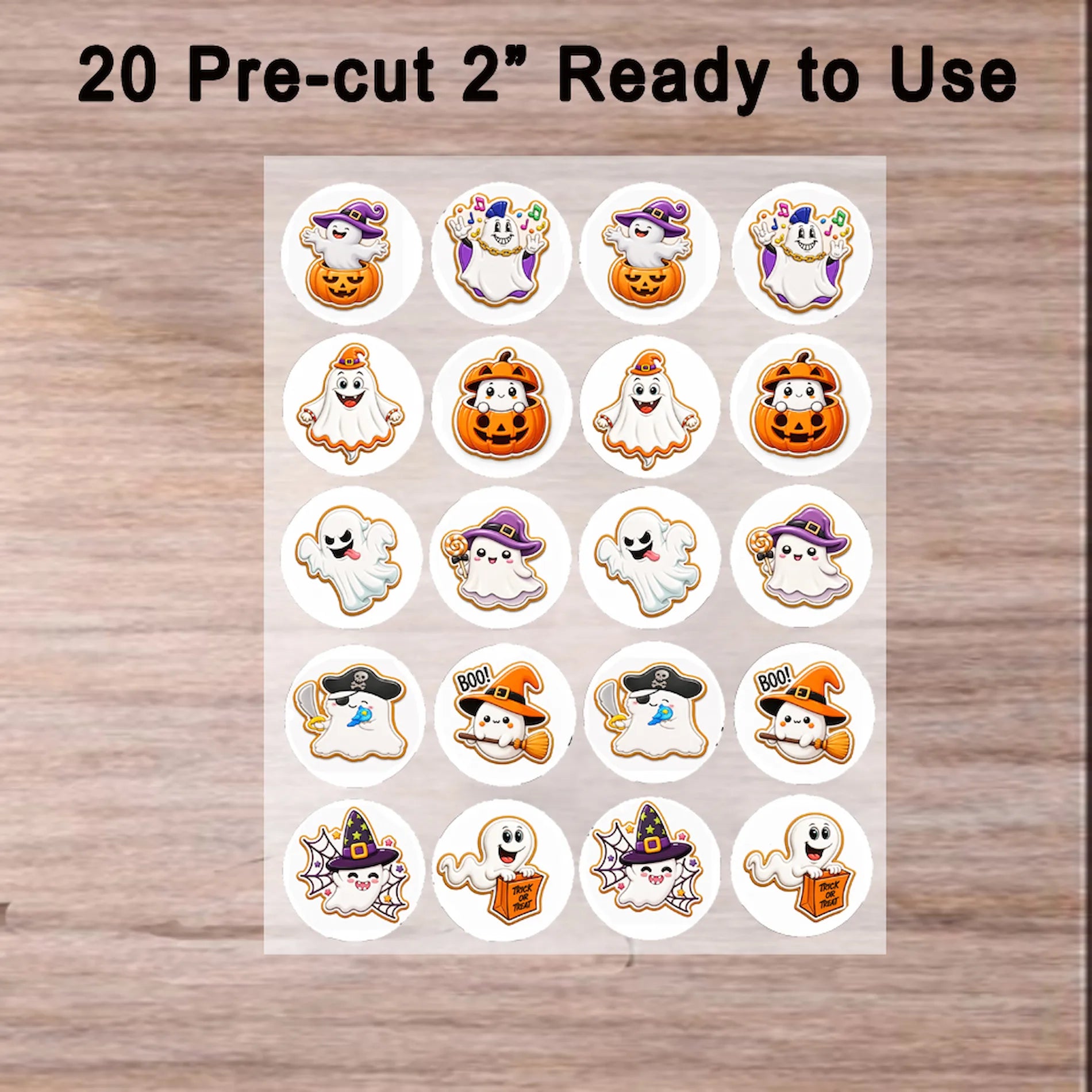 Ready to use Halloween Edible Image Cookie-Cupcake Topper Ghostly Delights-20- 2" Precut Icing Sheet- RA Pape no tools needed