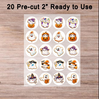 Ready to use Halloween Edible Image Cookie-Cupcake Topper Ghostly Delights-20- 2" Precut Icing Sheet- RA Pape no tools needed