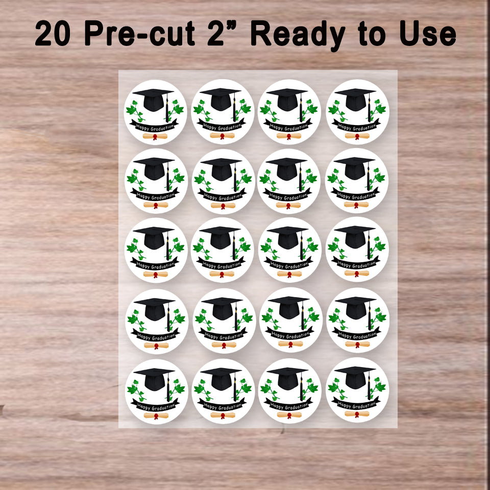 Ready to use Custom Edible Cookie & Cupcake Topper Ivy League Graduation Design 20 - 2” Precut Icing Sheet - RA Pape
