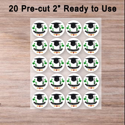 Ready to use Custom Edible Cookie & Cupcake Topper Ivy League Graduation Design 20 - 2” Precut Icing Sheet - RA Pape