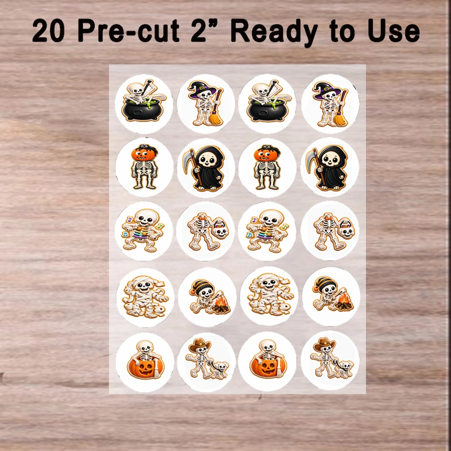 Rady to use Halloween Edible Image Cookie & Cupcake Topper Skeleton Crew - 20 Precut Icing Sheet- RA Pape  no tool required
