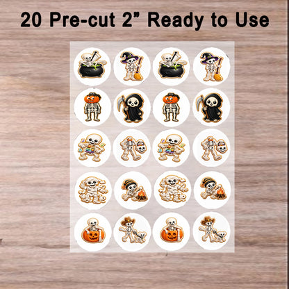 Rady to use Halloween Edible Image Cookie & Cupcake Topper Skeleton Crew - 20 Precut Icing Sheet- RA Pape  no tool required