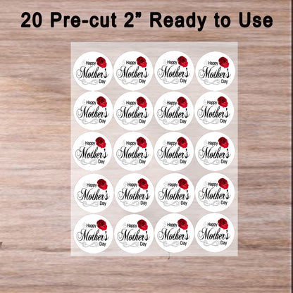 Ready to use sheet of Mother's Day Red Rose Edible Image Cookie & Cupcake Toppers