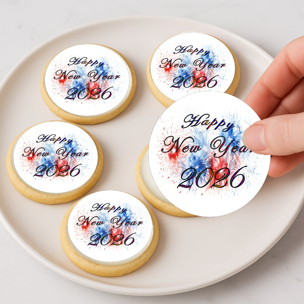 Custom Edible Cake Topper – Red White & Blue Fireworks  Design – Icing Sheet Cookie & Cupcake Images –20 Pre-cut 2” Round– RA Pape