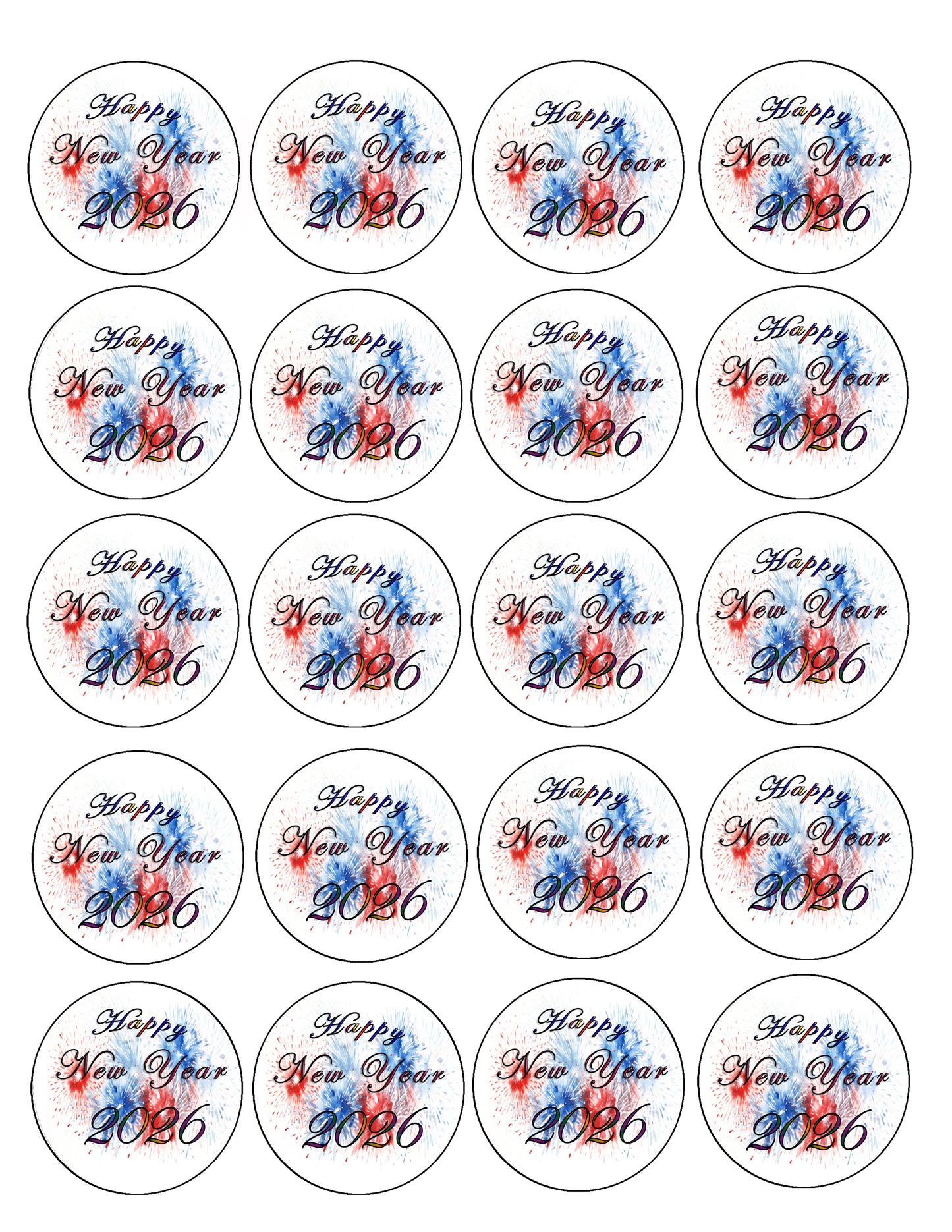 sheet of Red White & Blue Fireworks Edible Image Cookie & Cupcake Topper
