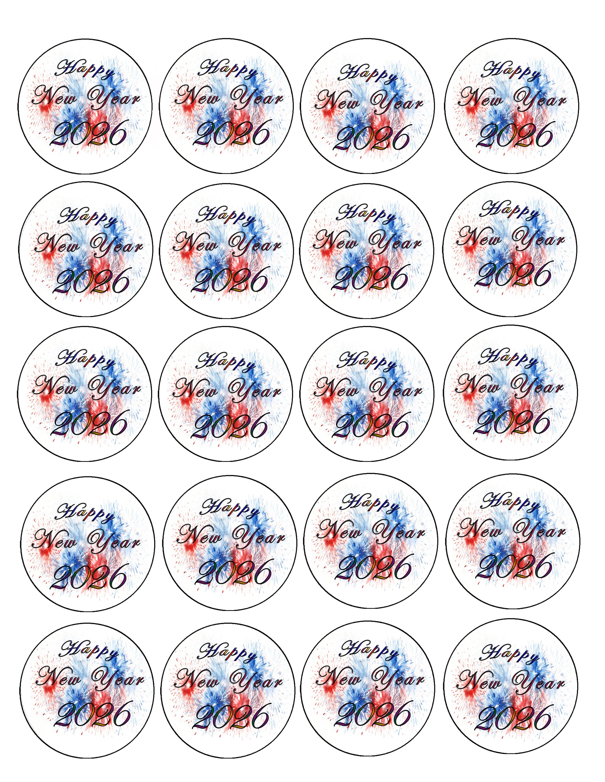 sheet of Red White & Blue Fireworks Edible Image Cookie & Cupcake Topper
