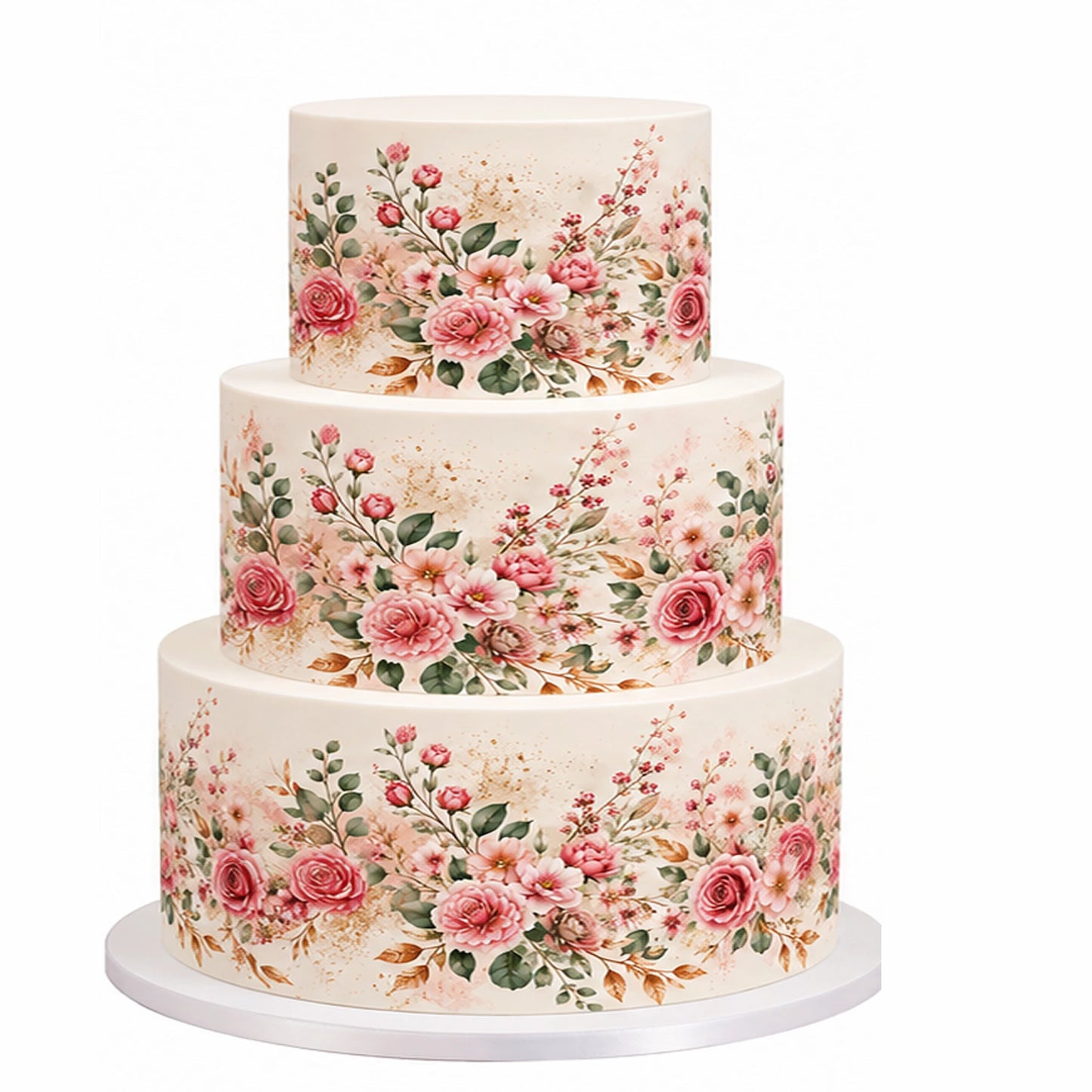 Rose Gold Wedding Bloom Edible Image Cake Wrap - Seamless -  Precut Icing Sheet 