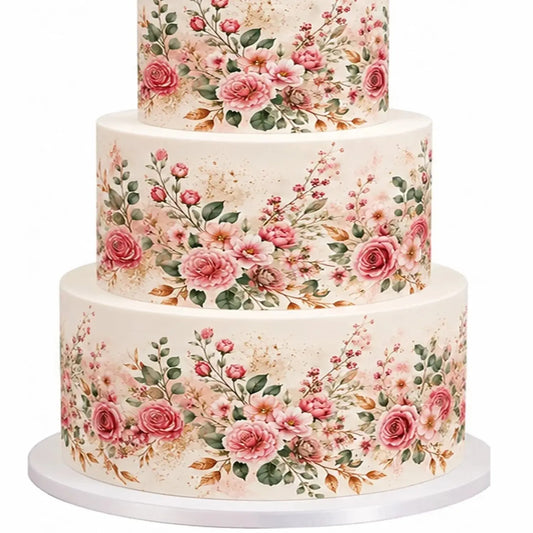 Rose Gold Wedding Bloom featured seamless edible icing cake wrap | RA Pape