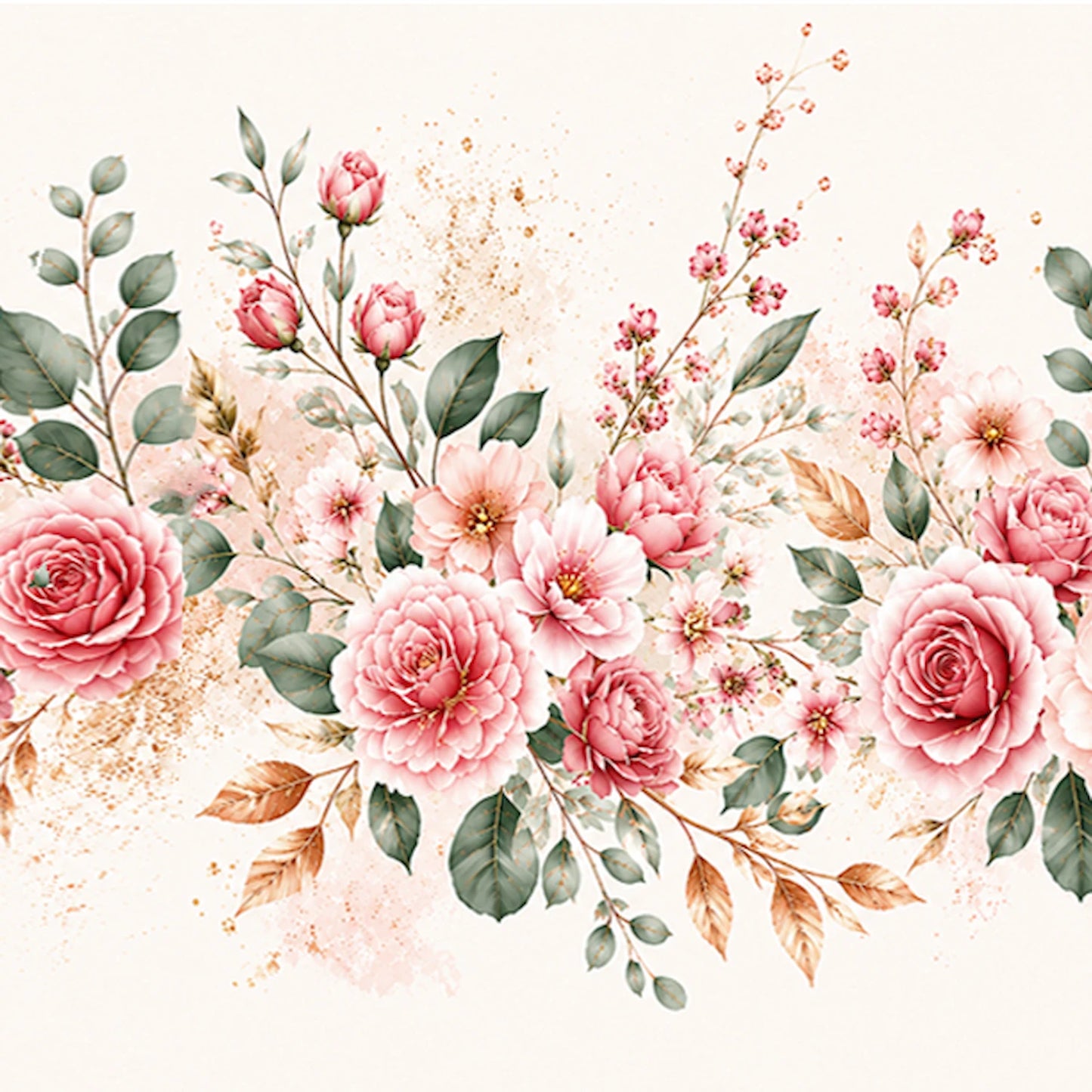 Rose Gold Wedding Bloom Edible Image Cake Wrap - Seamless -  Precut Icing Sheet  close up of design